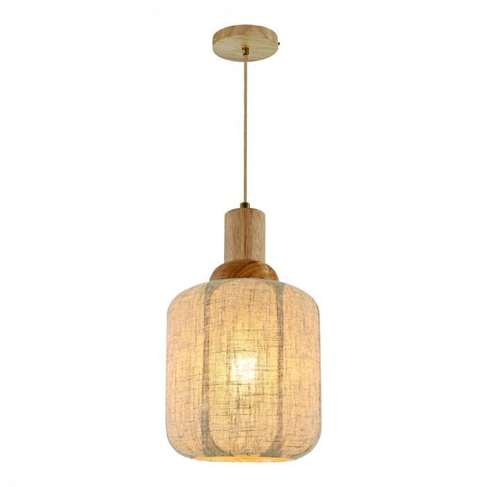 Pendente Sindora 1L E27 Madeira Vidro e Linho Palha 190x250x300mm DCD04136