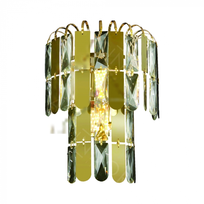 Arandela Sindora 2L E14 Inox Dourado e Cristal Transparente 250x300mm DCD00494


