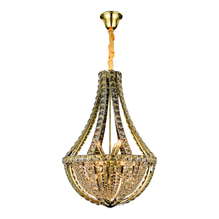 Pendente Sindora 12L E14 Metal Dourado e Cristal Transparente 600mm DCD02899

