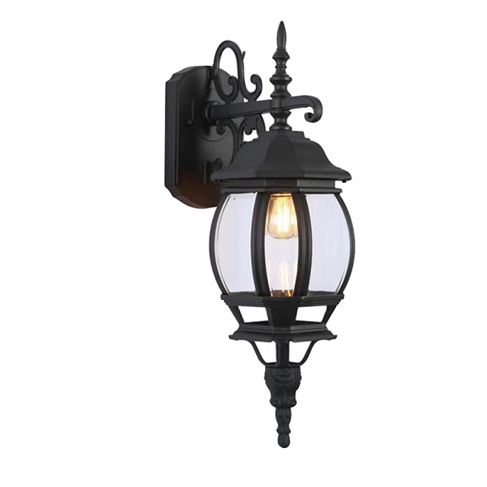 Arandela Biancoluce Clássica Lille Alumínio e Vidro Transp. Preto Fosco 1L E27 215x150x500mm AC201P-P/B