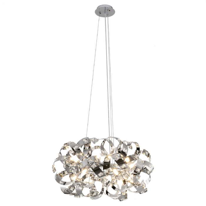 Pendente Sindora Inox Cromado e Cristal Transparente 12L G9 650x380mm DCD06210
