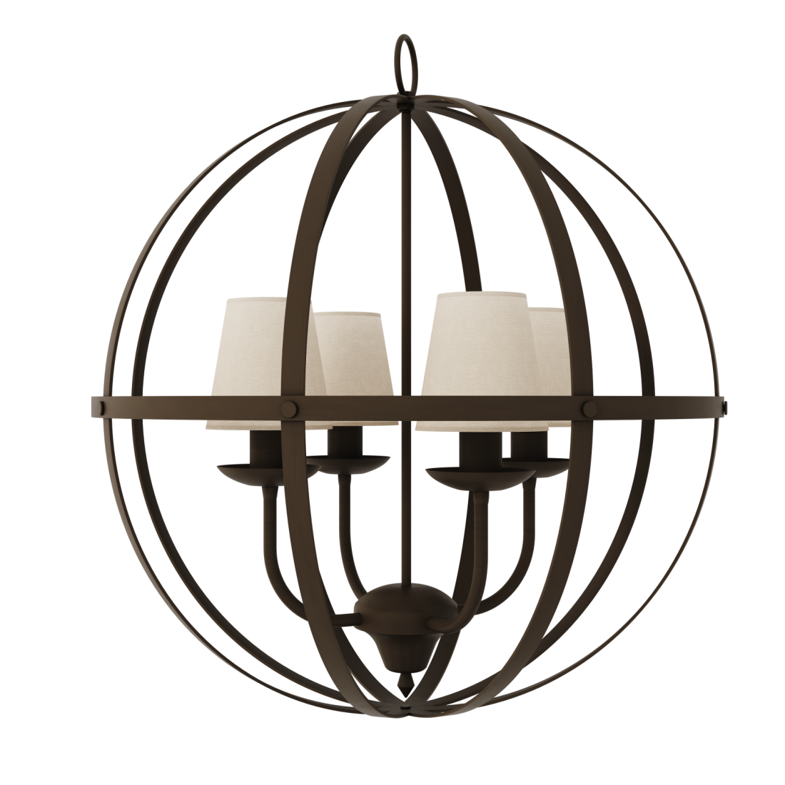 Lustre Foco Metallo Globo Cúpulas Tecido Branco 4L E27 Ø600x650mm LU 404/4