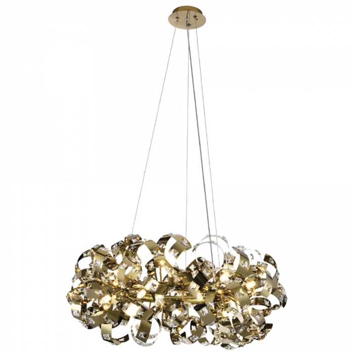 Pendente Sindora Inox Dourado Cristal Transparente 18L G9 800x400mm DCD06213