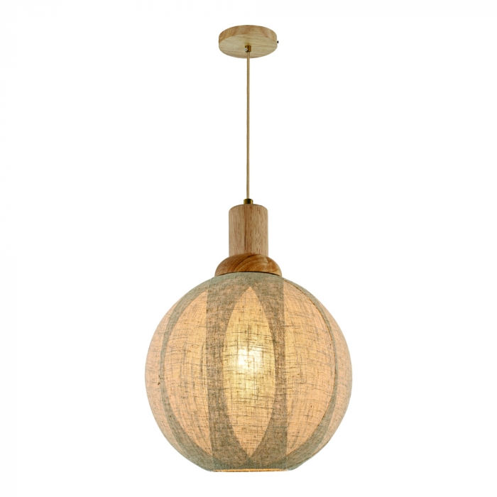 Pendente Sindora 1L E27 Madeira Vidro e Linho Palha Ø250x250x300mm DCD04133
