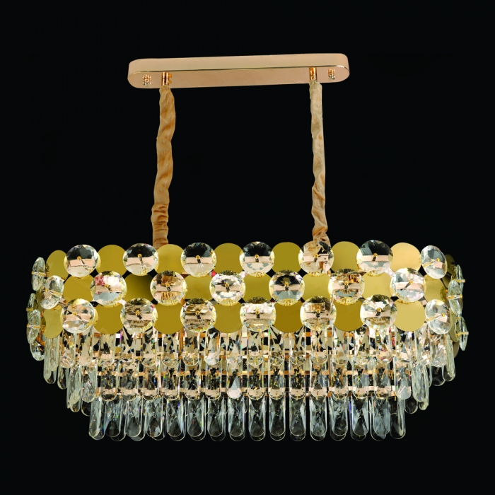 Pendente Sindora 20L E14 Metal Dourado e Cristal Transparente 800x300mm DCD06542


