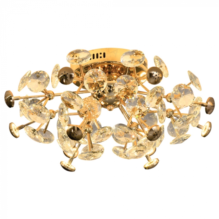 Plafon Sindora 12L G4 Metal Dourado e Cristal Ø620x300mm DCX06217

