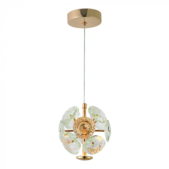 Pendente Sindora Metal Dourado e Cristal Transparente 5 watts 3000K 150x150mm QD05231