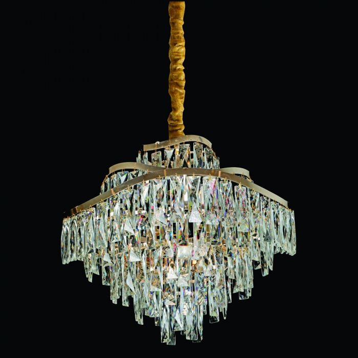 Pendente Sindora 11L E14 Metal Dourado e Cristal Transparente Ø550x450mm DCD06518


