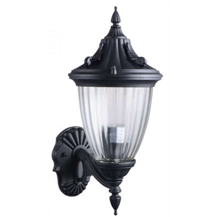 Arandela Biancoluce Modelo Paris Alumínio Injetado e Vidro Fosco Canelado Preto Fosco 1L E27 230x180x390mm AC803P