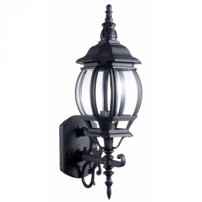 Arandela Biancoluce Clássico Lille Alumínio e Vidro Transp. Preto Fosco 1L E27 215x150x500mm AC201P-P