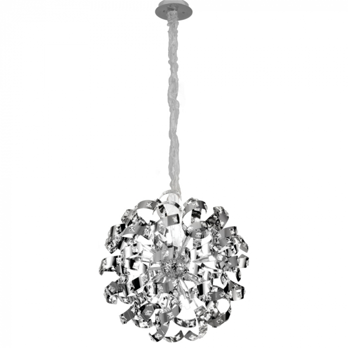 Pendente Sindora Inox Cromado e Cristal Transparente 18L G9 Ø680mm DCD06202