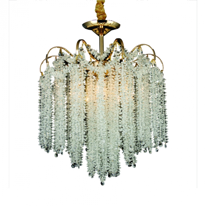 Pendente Sindora 5L E14 Metal Dourado e Cristal Transparente Ø450x500mm DCD00486

