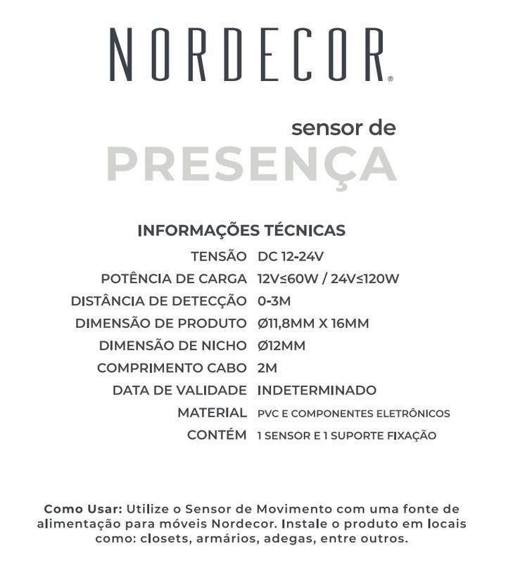Sensor de Presença Nordecor para Moveis 12/24V 2Metros 7229