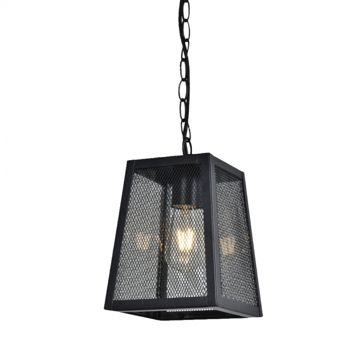 Pendente Biancoluce Moderna London Aço e Vidro Transparente Bisotê Preto Fosco 1L E27 227x180mm AM402T-M 