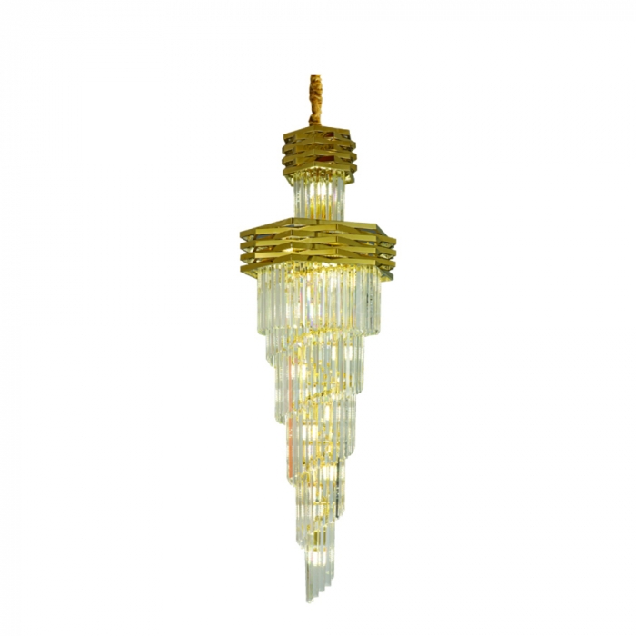 Pendente Sindora 24L E14 Inox Dourado e Cristal Transparente Ø600x1800mm DCD06504

