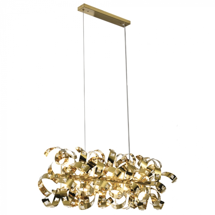 Pendente Sindora Inox Dourado e Cristal Transparente 18L G9 1100x380mm DCD06207