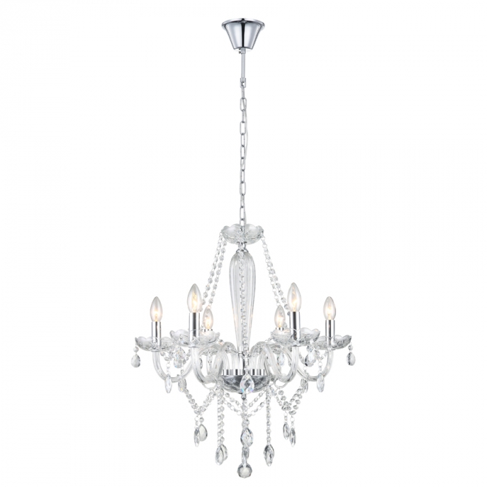 Pendente Biancoluce Maria Tereza 6 Braços Cristal K9 Transparente 6L E14 Ø590mm MT11-06T
