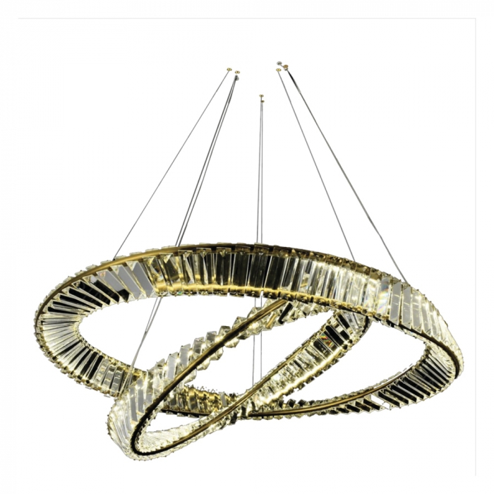 Pendente Sindora 80 watts 3000K Metal Dourado e Cristal Ø600xØ800mm DCD00789