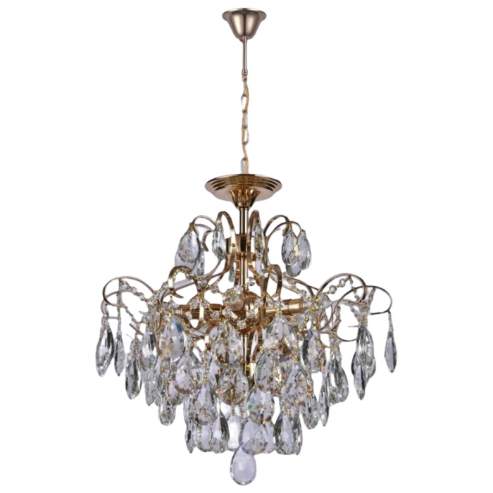 Pendente Sindora Metal Dourado Cristal Âmbar 5L E14 500x500mm DCD00474