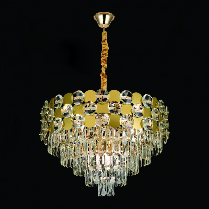 Pendente Sindora 12L E14 Inox Dourado Preto e Cristal Transparente Ø600x400mm DCD06540

