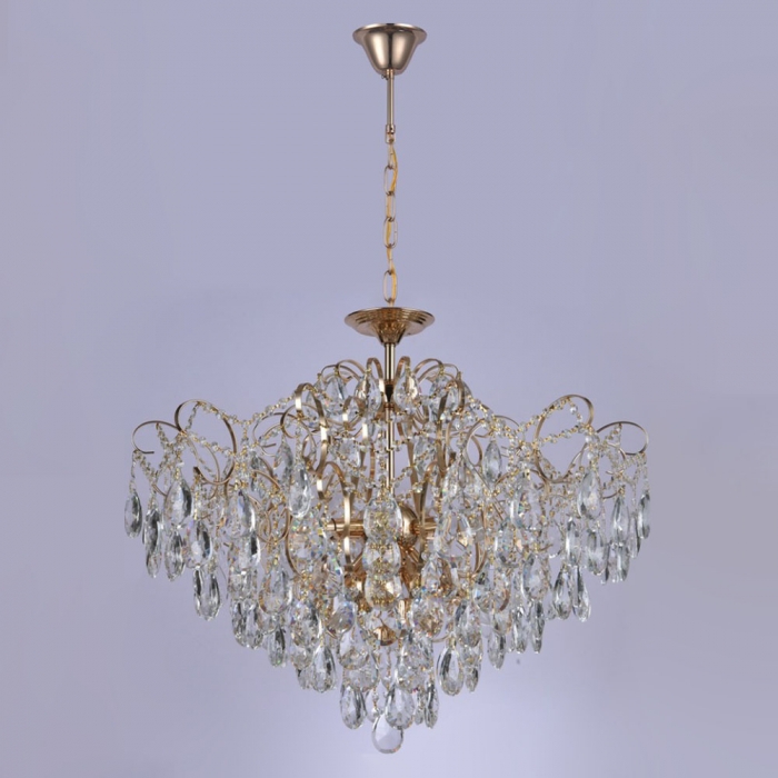Pendente Sindora Metal Dourado Cristal 12L 800x800mm DCD00476