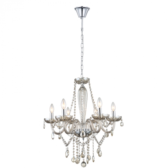 Pendente Biancoluce Maria Tereza 6 Braços Cristal K9 Âmbar 6L E14 Ø590mm MT11-06A 