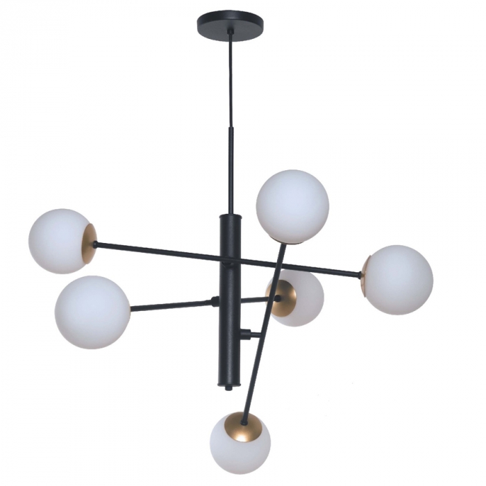 Pendente Biancoluce Axis Sputnik Globo Leitoso Fosco Preto Dourado 6L G9 Ø1200mm PD1260 