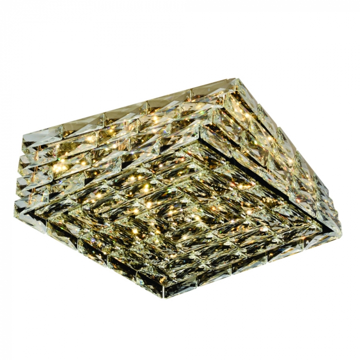 Plafon Sindora 40 watts 3000K Inox Dourado e Cristal Transparente 460x460mm DCX02883
