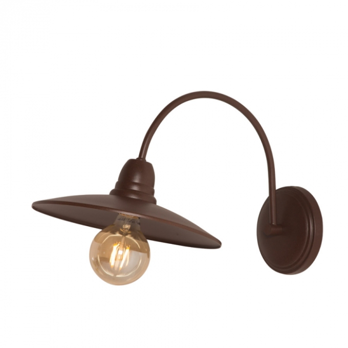 Arandela Biancoluce Curva com Chapéu Aberto (Sem Grade) Factory Alumínio Marrom Corten 1L E27 250x250x430mm AE33