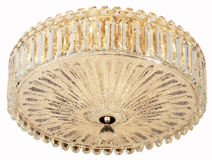 Plafon Sindora Sobrepor Redondo Alumínio Dourado e Cristal 9L E14 Ø500x220mm DCX01056