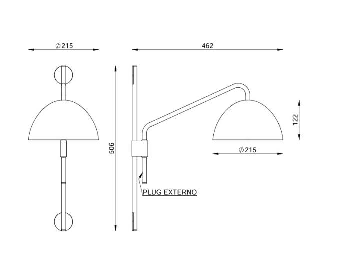 Arandela Foco Metallo Andria Articulada com Rabicho 1L E27 Ø215x465x506mm AR 128