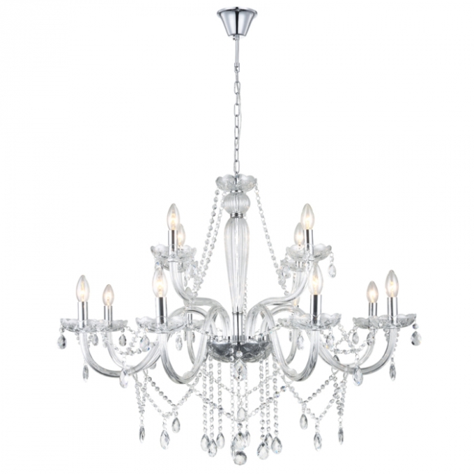 Pendente Biancoluce Maria Tereza 12 Braços Cristal K9 Transparente 12L E14 Ø1000mm MT11-12T