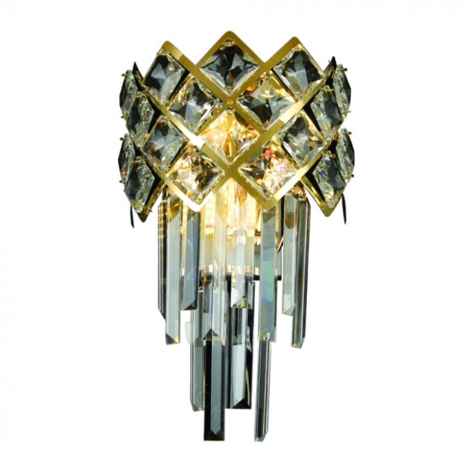 Arandela Sindora 2L E14 Inox Dourado e Cristal Transparente 370x220mm DCB01005

