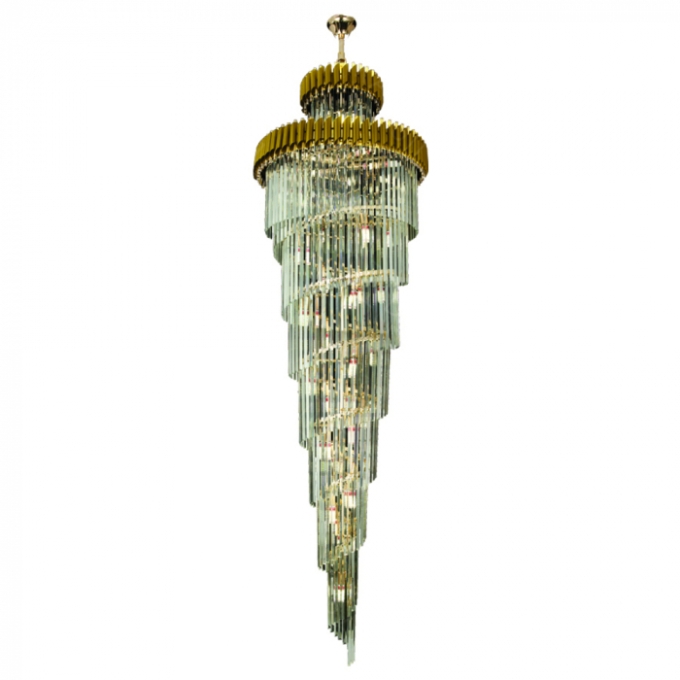Pendente Sindora 34L E14 Metal Dourado e Cristal Transparente Ø800x2500mm DCD06515

