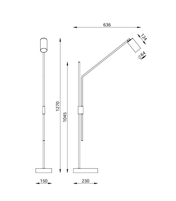 Coluna Foco Metallo Cilindro Base Mármore Articulada 1L GU10 Ø64x636x1270mm CO 317
