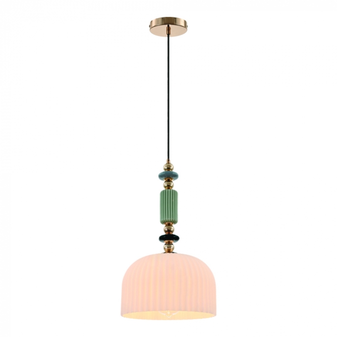 Pendente Sindora 1L E27 Metal Dourado e Vidro Branco Cerâmica Ø250x430mm DCD04109
