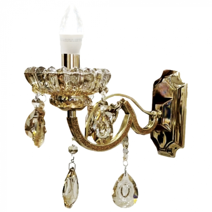 Arandela Sindora Metal Dourado e Cristal Âmbar 1L E14 23x80x200mm DCB00409-1W
