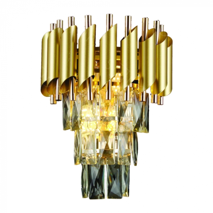 Arandela Sindora 2L E14 Metal Dourado Cristal Transparente 250x310mm DCB06513

