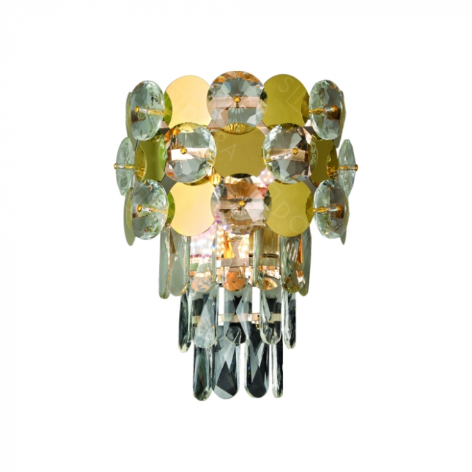 Arandela Sindora 2L E14 Metal Dourado e Cristal Transparente 280mm DCB06543

