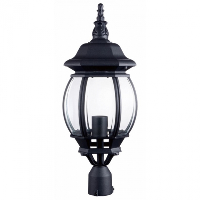 Cabeça de Poste Biancoluce Lille Alumínio e Vidro Transp. Preto Fosco 1L E27 Ø195x490mm AC201C-M