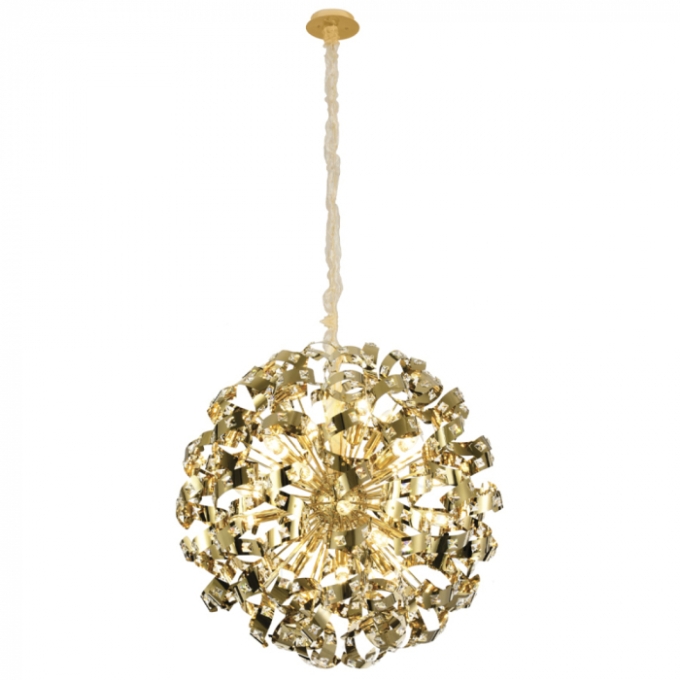 Pendente Sindora Inox Dourado e Cristal Transparente 24L G9 Ø800mm DCD06205