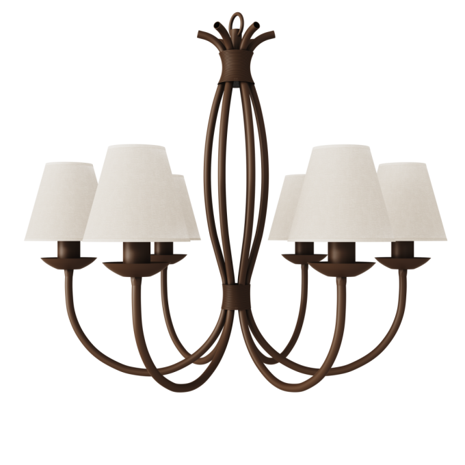 Lustre Foco Metallo Puntas Cúpulas Tecido 6L E27 Ø740x620mm LU 400/6