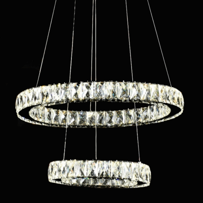 Pendente Sindora Metal Cromado e Cristal 28 watts 3000K Anéis 300x500mm DCD02803