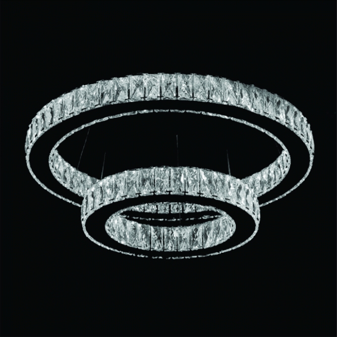 Pendente Sindora Metal Cromado e Cristal 28 watts 6000K Anéis 300x500mm DCD02804
