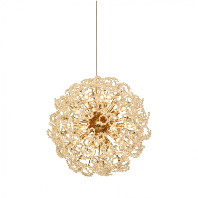 Pendente Sindora 24L E14 Metal Dourado e Cristal Transparente 800mm DCD06225

