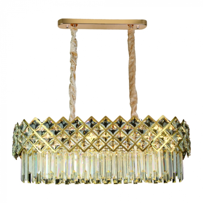 Pendente Sindora 10L E14 Inox Dourado e Cristal Transparente 850x350x290mm DCD01004

