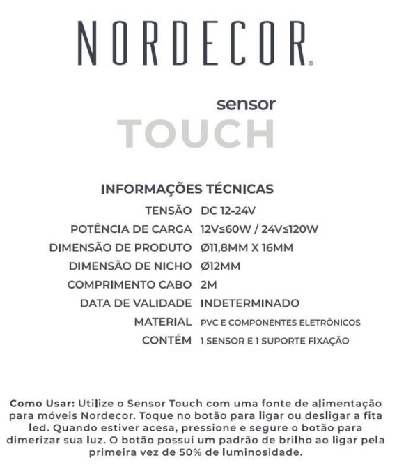 Sensor de Touch Nordecor para Moveis 12/24V 2Metros 7231
