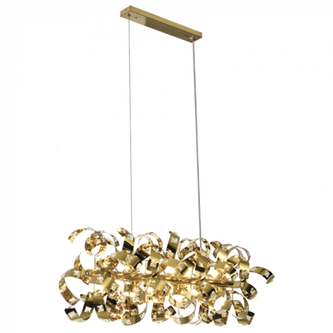 Pendente Sindora Inox Dourado e Cristal Transparente 24L G9 1300x400mm DCD06209