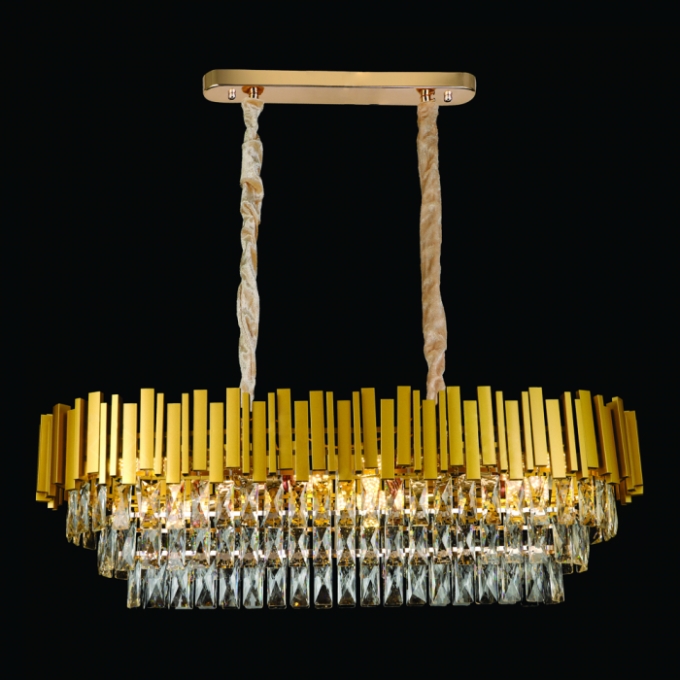 Pendente Sindora 10L E14 Metal Dourado e Cristal Transparente 1000x350mm DCD06539

