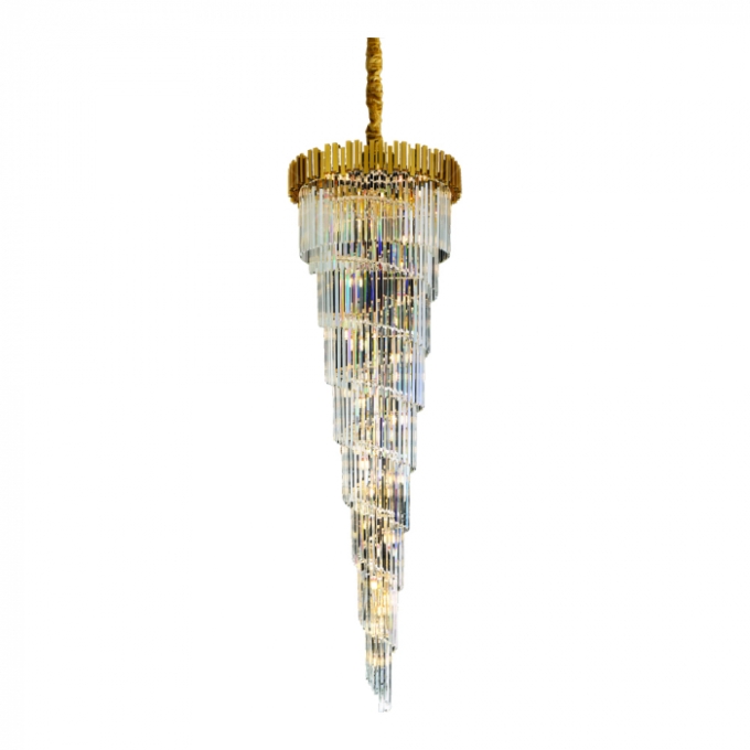 Pendente Sindora 32L E14 Metal Dourado e Cristal Transparente Ø750x2400mm DCD06522

